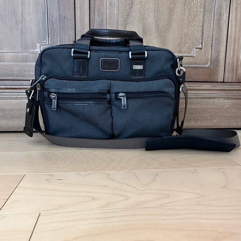 TUMI Leather-Trimmed Canvas Briefcase